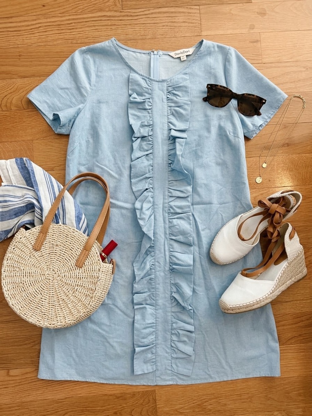 DAVI & DANI Light Blue Ruffle Front Mini Dress